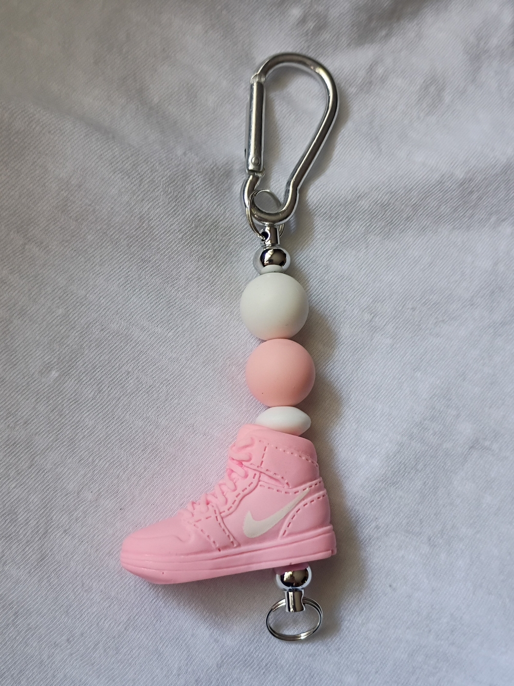 Pink Sneaker Keychain with White Accent Beads